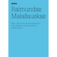 A bright blue cover for N°079, with Raimundas Malašauskas printed in a large, thin, black font.