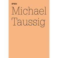 A minimalist book cover with the name Michael Taussig in a thin black serif font on a peach background, with Nº001 printed above it.