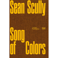 The book cover for Sean Scully: Song of Colors, featuring bold yellow text against a brown, burlap-like texture.