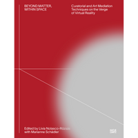 The book cover for Beyond Matter, Within Space, featuring a red to grey gradient with thin white intersecting lines over a soft white glow.