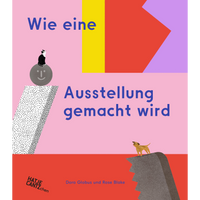 A colorful, graphic book cover with a cat sitting on a smiling sphere and a dog standing on a cliff, set against a background of bold geometric shapes.