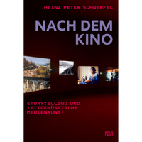 The book cover for Nach dem Kino by Heinz Peter Schwerfel, featuring four illuminated screens in a dark room displaying different scenes.