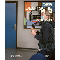 A camera operator wearing a face mask holds a large camera rig on the cover of the book Der Deutsche Film 2010-2024.