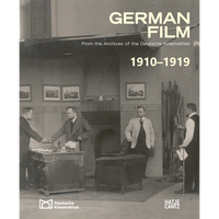 A black and white film still from the early 20th century shows four men in an office on the cover of the book German Film 1910–1919.