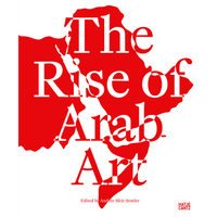 The cover of the book The Rise of Arab Art, showing the title in large white letters overlaid on a solid red map of the Arab world.