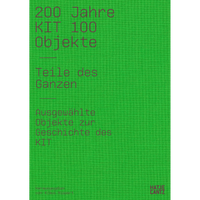 A bright green book cover with a woven texture, featuring the title 200 Jahre KIT 100 Objekte in thin, dark purple text.