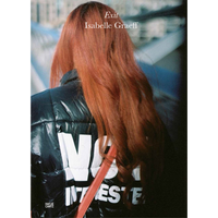 The cover of Exit by Isabelle Graeff shows a photograph from behind of a person with long red hair wearing a shiny black puffer jacket with white lettering.