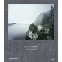 The grey cloth cover of the book Dan Holdsworth, Vallée de Joux, featuring a photograph of a foggy, pine-covered mountain landscape.