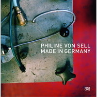 The book cover for Made in Germany by Philine von Sell shows a close-up of industrial parts, including wires and knobs, on a metal plate against a vibrant red background.