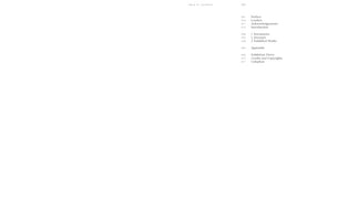 A minimalist table of contents on page 005 of a book. The sections listed include Preface, Lenders, Acknowledgements, Introduction, Documents, Excerpts, Exhibited Works, Appendix, Exhibition Views, Credits and Copyrights, and Colophon, each with its starting page number.