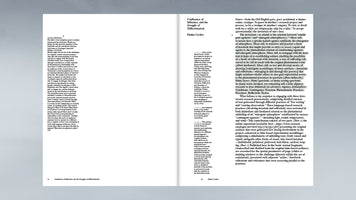 An overhead shot of an open book, displaying a two-page spread with black academic text on white paper. The left page has a single column of text, while the right page has a more complex layout with a main body of text and a narrower column of notes near the spine. Page numbers 72 and 73 are visible at the bottom.