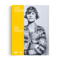 A book titled Les Années Folles de Coco Chanel presented against a white background. The cover features a bright yellow spine on the left and a black and white photograph of Coco Chanel on the right. She has short, dark, bobbed hair and looks directly at the camera while wearing a patterned cardigan with her arms crossed.