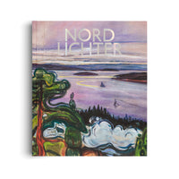 An art book titled Nord Lichter in silver lettering, set against a white background. The cover features an expressionist painting of a coastal landscape with a purple sea, sailboats, and vibrant, swirling green trees in the foreground.