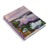 A hardcover book titled Northern Lights, angled on a white background. The cover features an expressionist painting of a coastal landscape with a purple sky and swirling green and white forms in the foreground. The spine of the book is a matching purple with the title in silver lettering.