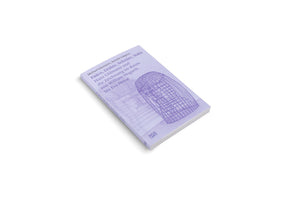 A paperback book with a light purple cover lies at an angle on a white background. The cover features German text and a purple line drawing of a three-dimensional, cage-like structure. The publisher's logo, Hatje Cantz, is visible at the bottom.