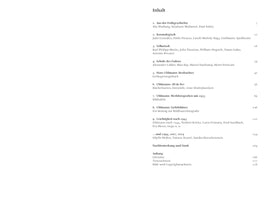 A table of contents in German, titled Inhalt. The page lists nine numbered chapters, an afterword, and an appendix, with corresponding page numbers aligned to the right. The text is a black serif font on a plain white background.