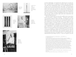 A spread from a German art book, pages 36 and 37. The left page displays five black-and-white photos of modernist sculptures by artists including Man Ray, Naum Gabo, and Marcel Duchamp, each with a caption. The right page contains a single column of German text with footnotes discussing the art.