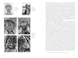 A two-page spread from a book in German. The left page features black and white photographs comparing two sculptures. At the top is a traditional statue, Berolina by Emil Hundrieser, and below are five different views of an abstract wire bust, Zur lächelnden Berolina by Hans Uhlmann from 1932. The right page contains a block of German text discussing the art.