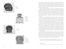 A two-page spread from an art book in German, pages 62 and 63. The left page displays four black and white drawings by Hans Uhlmann, depicting abstract, wire-like heads and busts. The right page contains corresponding descriptive text about the artist and these specific works.