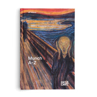 A book titled Munch A-Z by Ulf Küster, standing against a white background. The cover features Edvard Munch's iconic painting The Scream, which depicts a figure with an agonized expression on a bridge under a swirling, orange sky. The publisher's name, Hatje Cantz, is at the bottom right.