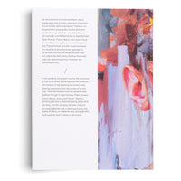 A page from a book or catalog with text about the artist Jenny Saville in German and English on the left. On the right is a close-up of a vibrant, expressive oil painting showing a human ear rendered with thick, textured brushstrokes in shades of pink, red, and orange.