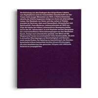 The back cover of a book with a solid, deep purple color, standing upright against a white background. A large block of sans-serif text in German is printed in a light color on the cover. A soft shadow falls to the right of the book.