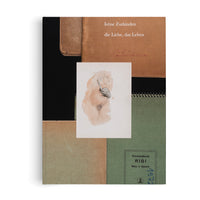 The cover of the book Irène Zurkinden, die Liebe, das Leben, featuring a collage design. The central element is a watercolor sketch of a nude female torso, onto which a black-and-white photo of a hand holding a small tool is superimposed. The background is a composition of textures from old notebooks and paper in shades of brown, black, and green, including a green spiral-bound sketchbook cover.
