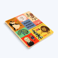 A children's board book titled Meine ersten Wörter by Ingela P Arrhenius, shown at an angle on a plain surface. The colorful cover features a grid of whimsical illustrations inspired by Edvard Munch, including cartoon versions of The Scream, a dancing couple, a lion, and a dog.